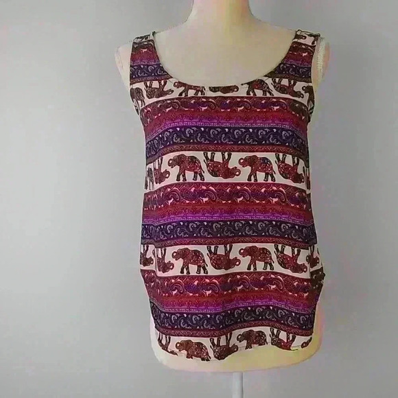 Pink Rose Tops - Pink Rose Aztec tribal elephant print tank Sz S